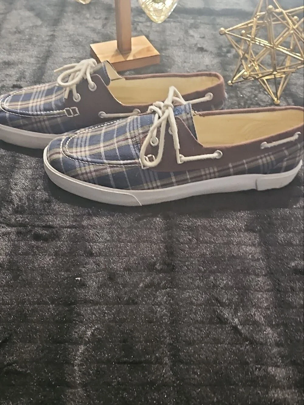 Ralph Lauren Polo Plaid Canvas Boat Shoes in Blue and Brown - Lace-Up Casual